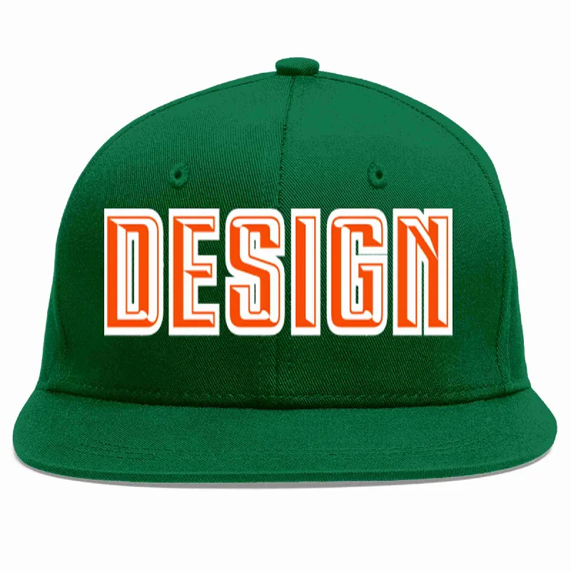 Baseball Cap With Embroidered Team Name-Custom Green Orange-White Flat Eaves Sport Baseball Cap Design for Men/Women/Youth