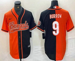 Baseball Jersey For Limited Editions-Men's Cincinnati Bengals #9 Joe Burrow Orange Black Two Tone Cool Base Stitched Baseball Jersey