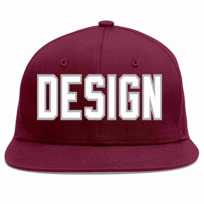 Baseball Cap For School Events-Custom Crimson White-Gray Flat Eaves Sport Baseball Cap Design for Men/Women/Youth