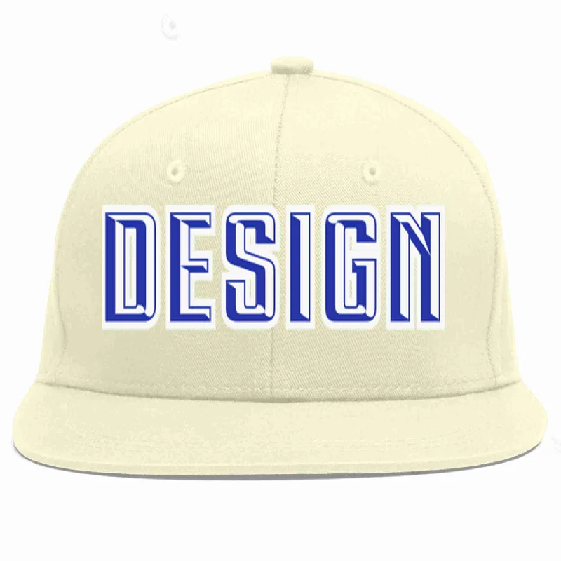 Baseball Cap For Personalized Fit-Custom Cream Royal-White Flat Eaves Sport Baseball Cap Design for Men/Women/Youth