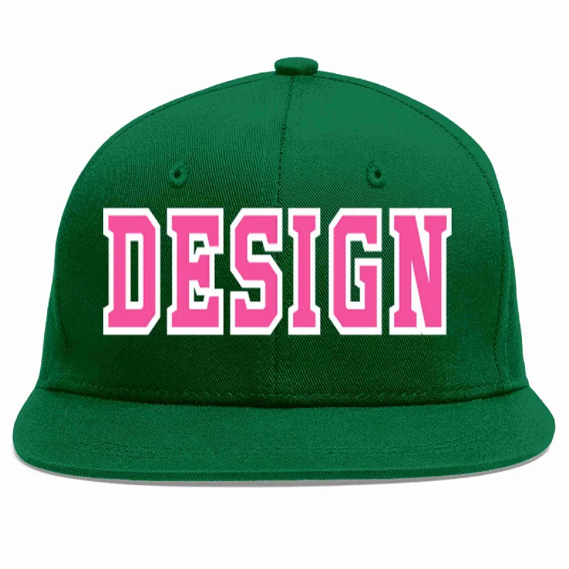 Baseball Cap With Adjustable Fit And Style-Custom Green Pink-White Flat Eaves Sport Baseball Cap Design for Men/Women/Youth