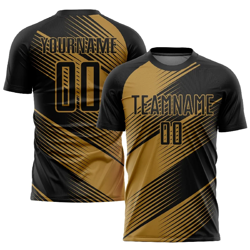 Football Jersey For Team Orders And Sales-Custom Old Gold Black Sublimation Soccer Uniform Jersey