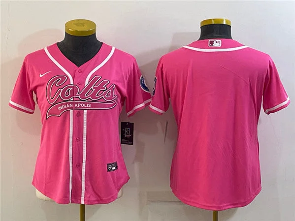 Baseball Jersey For Sports Fans Apparel-Women's Indianapolis Colts Blank Pink With Patch Cool Base Stitched Baseball Jersey(Run Small)