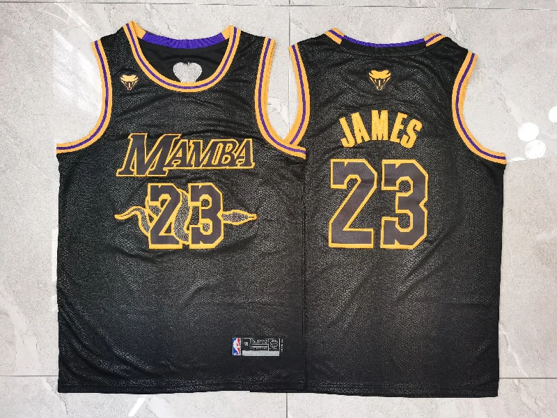 Basketball Jersey For Fan Club Apparel-Lakers 23 Lebron James Black Mamba Swingman Basketball Jersey