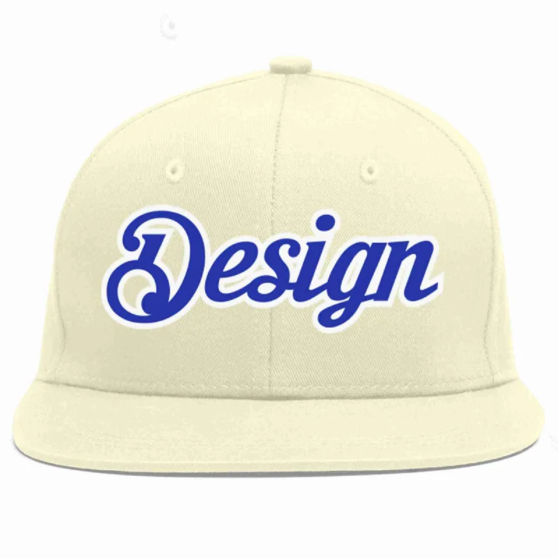 Baseball Cap For Fans-Custom Cream Royal-White Flat Eaves Sport Baseball Cap Design for Men/Women/Youth