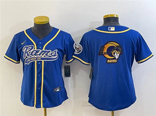 Baseball Jersey For Personalized Fan Gear-Women's Los Angeles Rams Royal Team Big Logo With Patch Cool Base Stitched Baseball Jersey(Run Small)