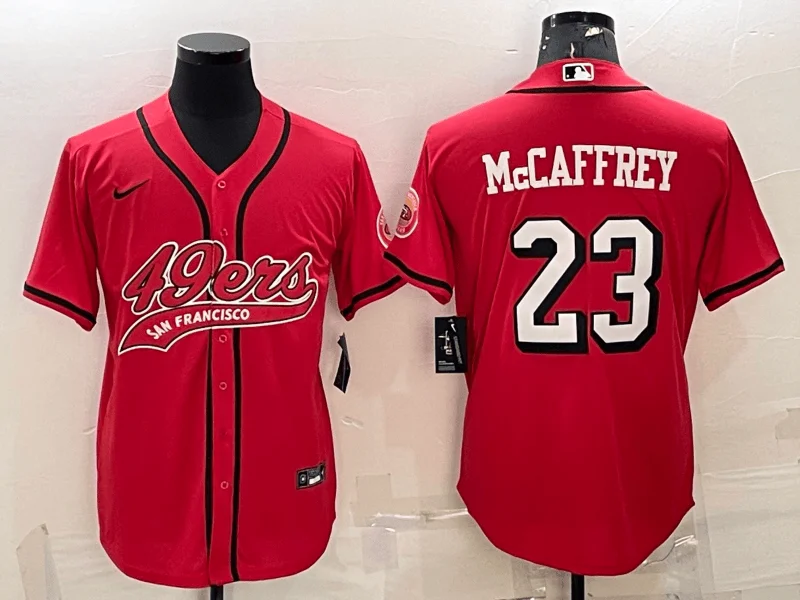 Baseball Jersey For Custom Fan Apparel Sales-Men's San Francisco 49ers #23 Christian McCaffrey Red Color Rush With Patch Cool Base Stitched Baseball Jersey