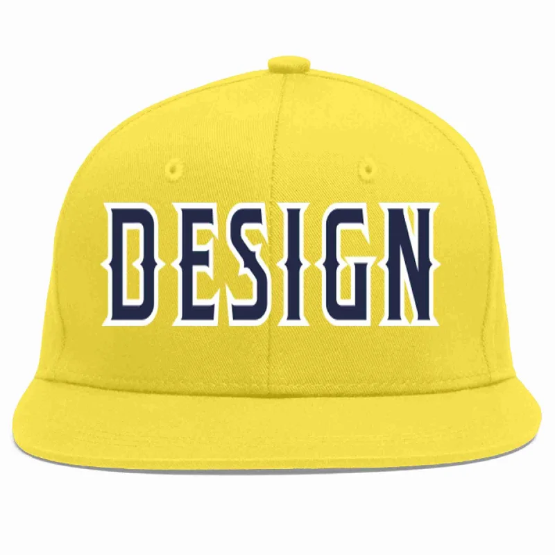 Baseball Cap For Custom Promotions-Custom Light Gold Navy-White Flat Eaves Sport Baseball Cap Design for Men/Women/Youth