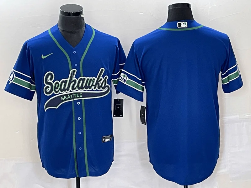 Baseball Jersey For Team Orders And Sales-Men's Seattle Seahawks Blank Blue With Patch Cool Base Stitched Baseball Jersey