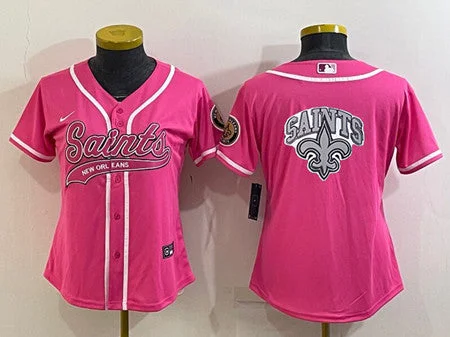 Baseball Jersey With Unique Design-Women's New Orleans Saints Pink Team Big Logo With Patch Cool Base Stitched Baseball Jersey(Run Small)