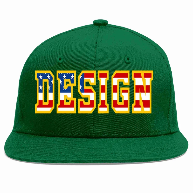 Baseball Cap For Comfortable Sports Gear-Custom Green Vintage USA Flag-Gold Flat Eaves Sport Baseball Cap Design for Men/Women/Youth