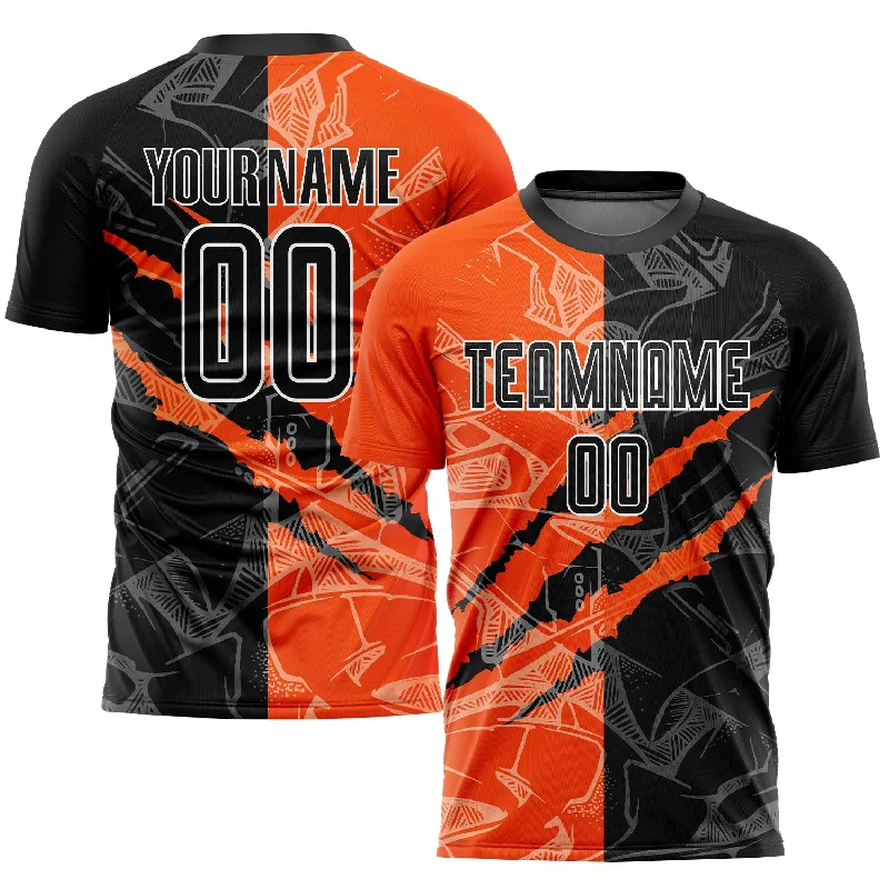 Football Jersey For Coaches-Custom Graffiti Pattern Black-Orange Scratch Sublimation Soccer Uniform Jersey