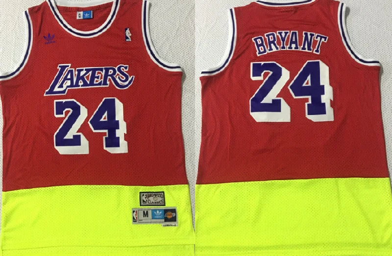 Basketball Jersey For Personalized Fan Support-Lakers 24 Kobe Bryant Fluorescent Red Yellow Split Hardwood Classics Basketball Jersey