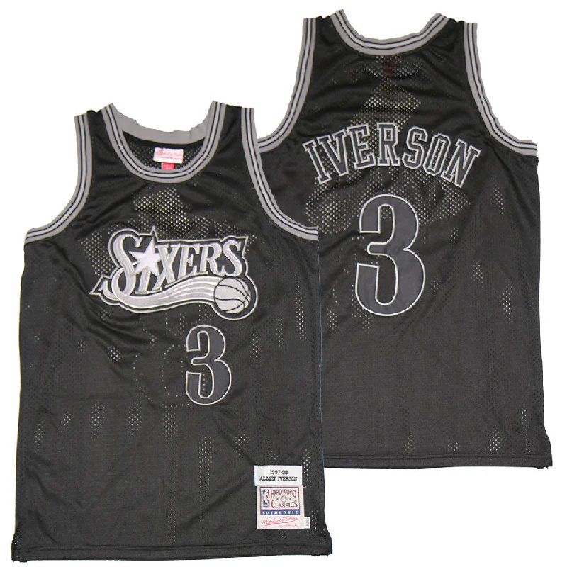 Basketball Jersey For Custom Team Gifts-76ers 3 Allen Iverson Black 1997-98 Hardwood Classics Basketball Jersey