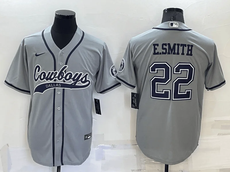 Baseball Jersey For Team Uniforms-Men's Dallas Cowboys #22 Emmitt Smith Grey Stitched Cool Base Baseball Jersey