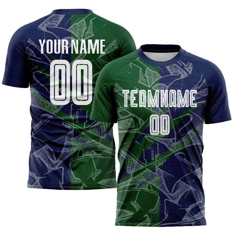 Football Jersey For Personalized School Spirit Gear-Custom Graffiti Pattern Green-Navy Scratch Sublimation Soccer Uniform Jersey