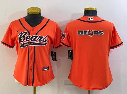 Baseball Jersey For Supporters Of Custom Teams-Women's Chicago Bears Orange Team Big Logo With Patch Cool Base Stitched Baseball Jersey(Run Small)