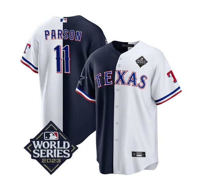 Baseball Jersey For Game Day Apparel Orders-Men's Dallas Cowboys & Texas Rangers #11 Micah Parsons Navy/White Splite 2023 World Series Splite Stitched Baseball Jersey