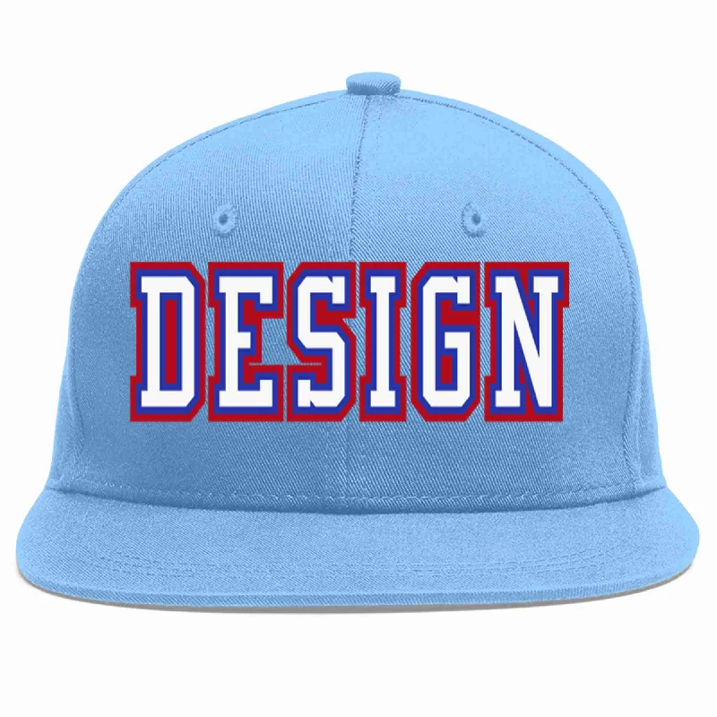 Baseball Cap For Comfortable Wear-Custom Light Blue White-Royal Flat Eaves Sport Baseball Cap Design for Men/Women/Youth