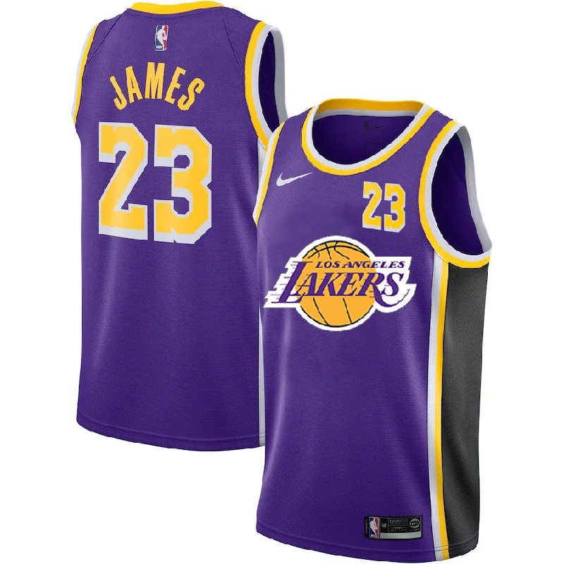 Basketball Jersey For Coaches-Lakers 23 Lebron James Purple City Edition Number Swingman Basketball Jersey