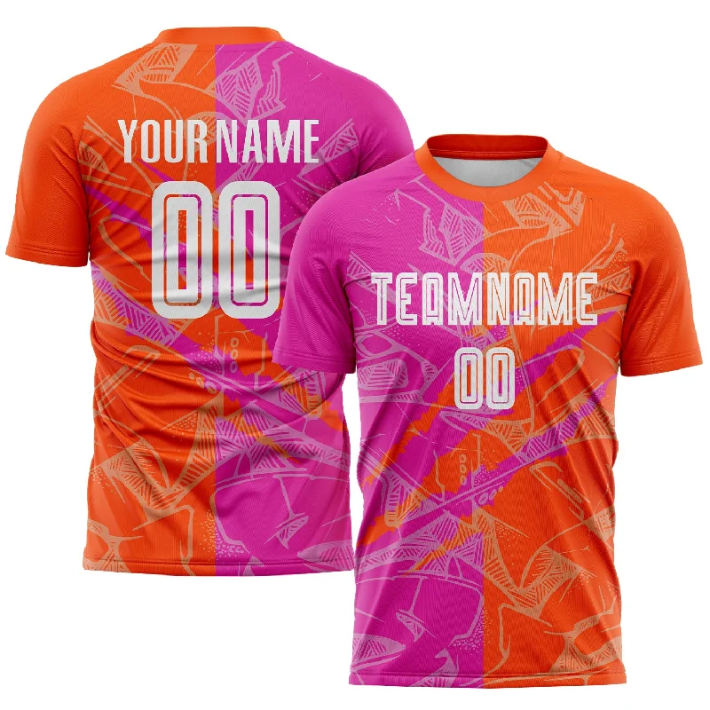 Football Jersey For Fan Custom Numbering-Custom Graffiti Pattern Deep Pink-Orange Scratch Sublimation Soccer Uniform Jersey