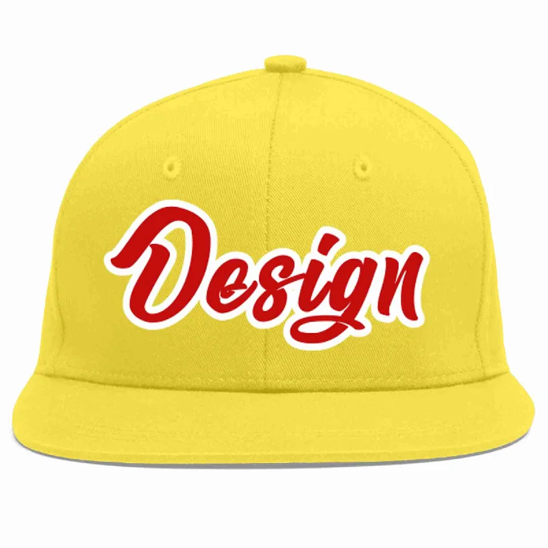 Baseball Cap For Special Edition Merchandise-Custom Light Gold Red-White Flat Eaves Sport Baseball Cap Design for Men/Women/Youth