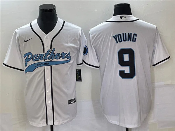 Baseball Jersey For Personalized Fan Gifts-Men's Carolina Panthers #9 Bryce Young White With Patch Cool Base Stitched Baseball Jersey