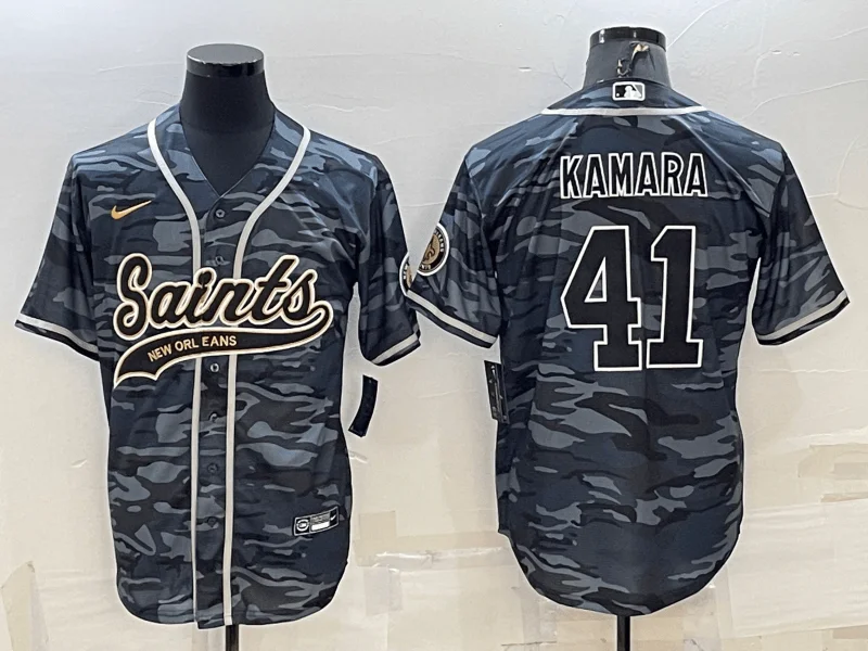 Baseball Jersey For Fan Custom Numbering-Men's New Orleans Saints #41 Alvin Kamara Grey Camo With Patch Cool Base Stitched Baseball Jersey