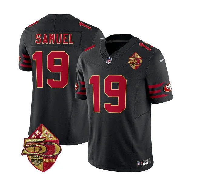 Football Jersey For Major League Supporters-Men's San Francisco 49ers #19 Deebo Samuel Black 2023 F.U.S.E. 50th Patch Throwback Football Stitched Jersey