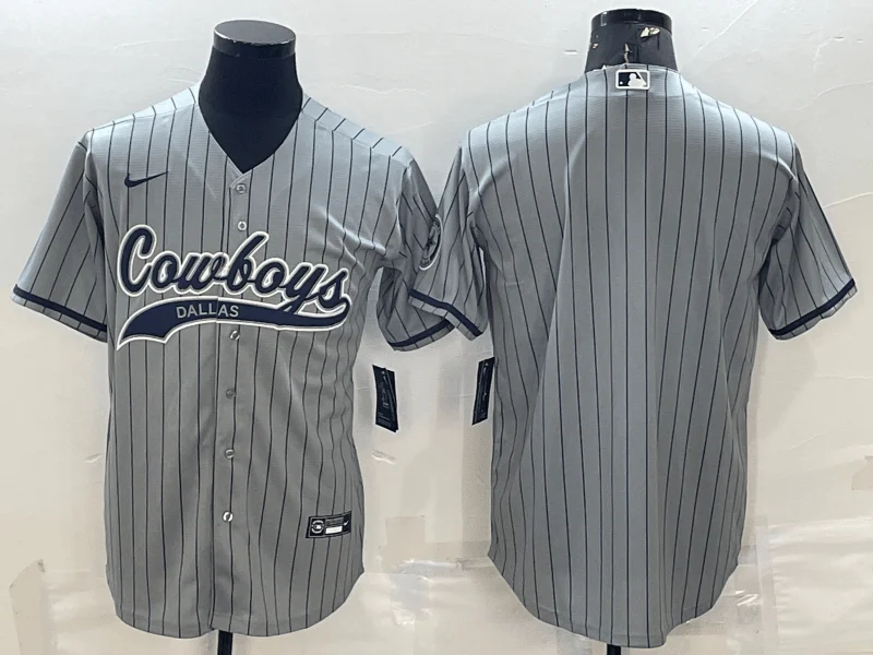 Baseball Jersey For Sports Fans Apparel-Men's Dallas Cowboys Blank Grey Pinstripe With Patch Cool Base Stitched Baseball Jersey