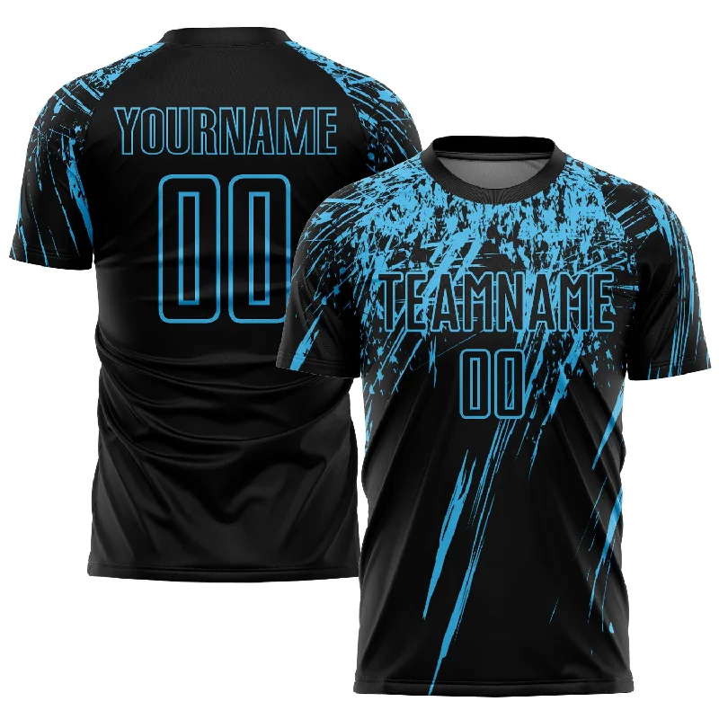 Football Jersey For Fan Club Orders-Custom Black Sky Blue Sublimation Soccer Uniform Jersey