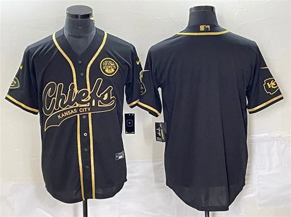 Baseball Jersey With Custom Embroidery Options-Men’s Kansas City Chiefs Blank Black Gold Cool Base Stitched Baseball Jersey