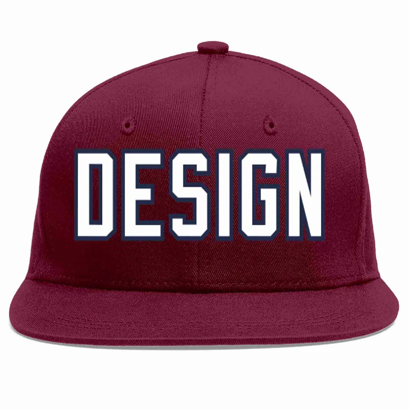 Baseball Cap For Personalized Embroidery-Custom Crimson White-Navy Flat Eaves Sport Baseball Cap Design for Men/Women/Youth