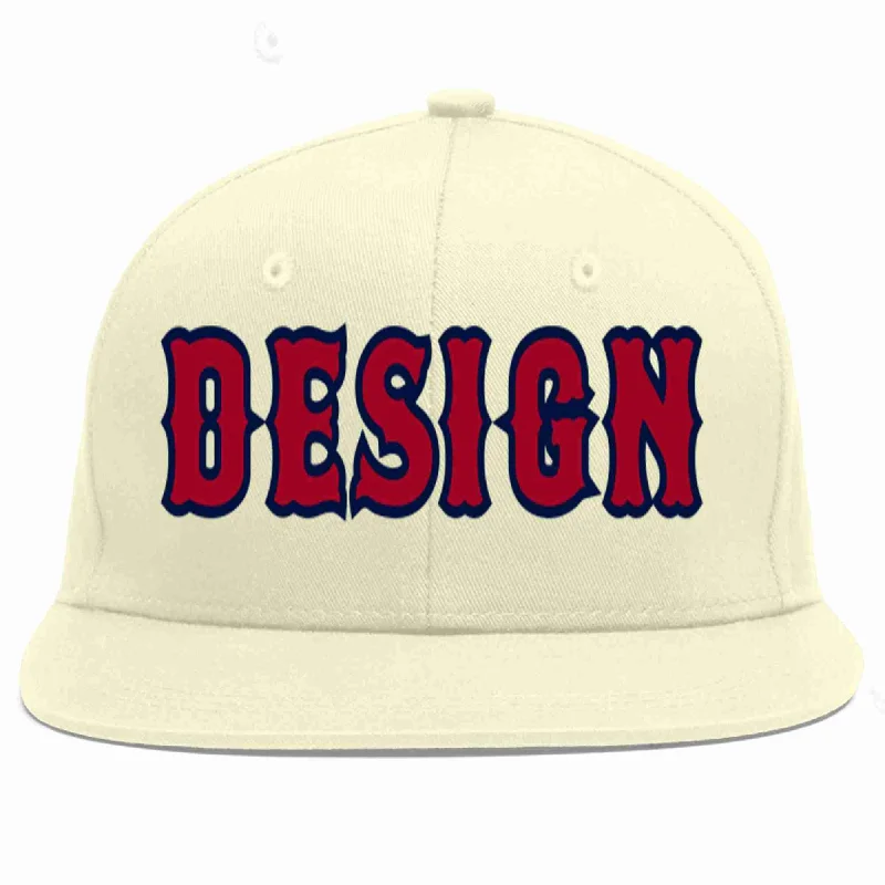 Baseball Cap With Logo-Custom Cream Red-Navy Flat Eaves Sport Baseball Cap Design for Men/Women/Youth