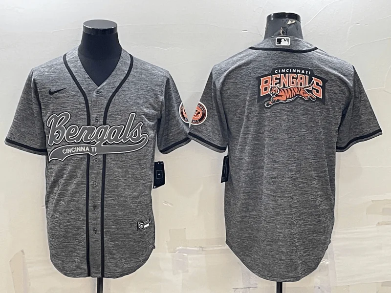 Baseball Jersey For Team Spirit-Men's Cincinnati Bengals Grey Gridiron Team Big Logo Cool Base Stitched Baseball Jersey