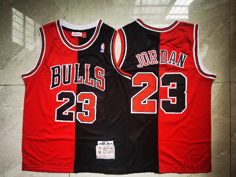 Basketball Jersey For Team Apparel-Bulls 23 Michael Jordan Split Black Red 1996-97 Hardwood Classics Mesh Basketball Jersey