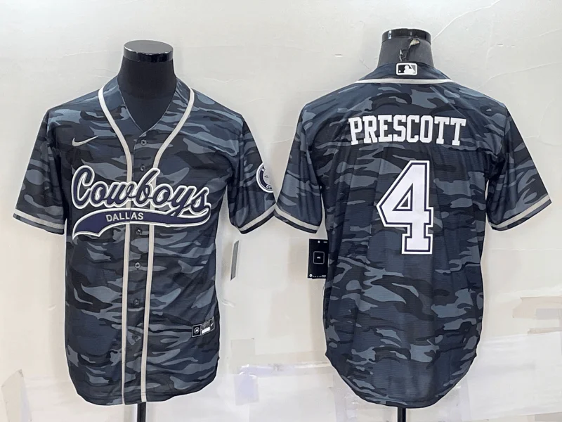 Baseball Jersey For Group And Fan Merchandise-Men's Dallas Cowboys #4 Dak Prescott Grey Camo With Patch Cool Base Stitched Baseball Jersey