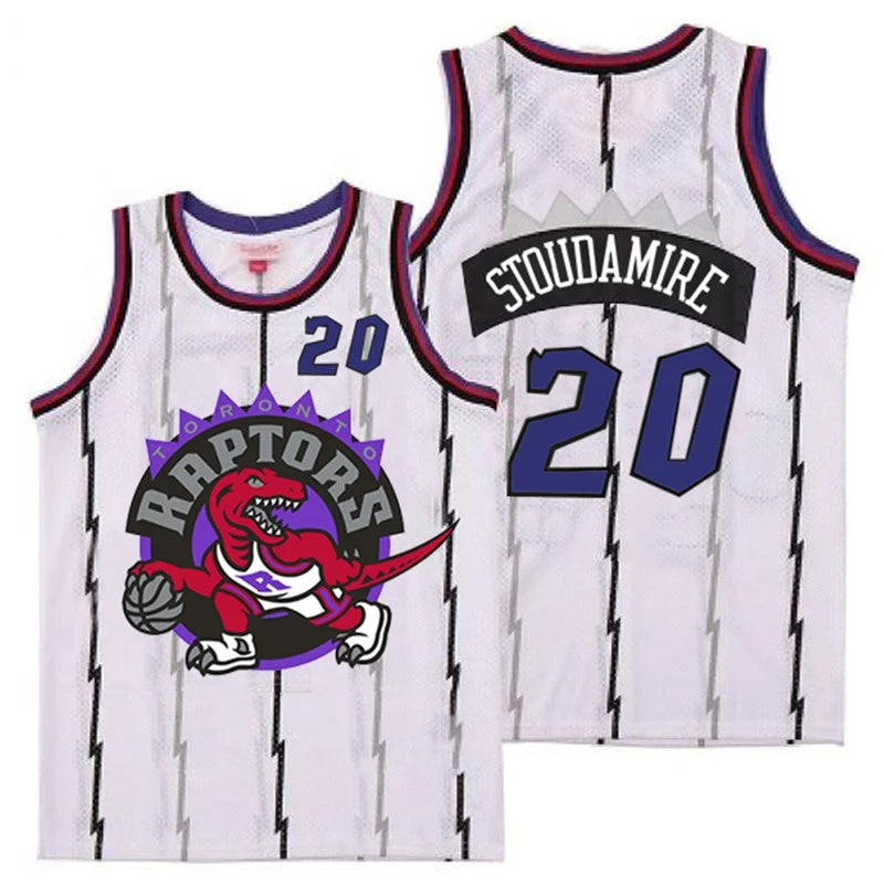 Basketball Jersey For Custom Embroidered Team Names-Raptors 20 Damon Stoudamire White Big Logo Retro Basketball Jersey