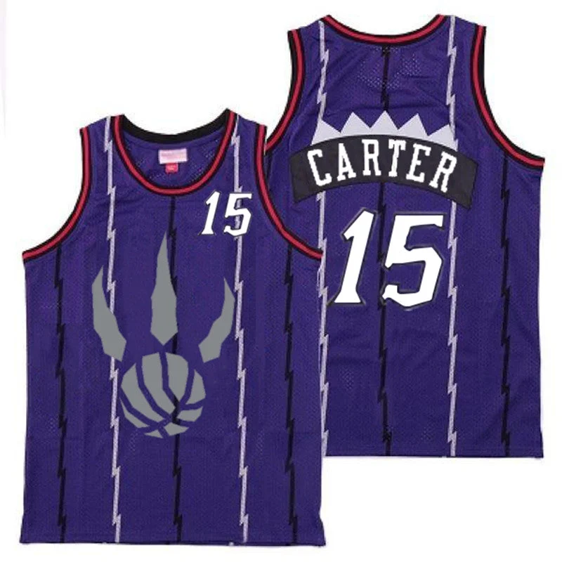 Basketball Jersey For Family Event Gifts-Raptors 15 Vince Carter Purple Gray Logo Retro Basketball Jersey