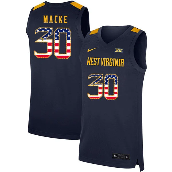 Basketball Jersey For Sports Merchandise-West Virginia Mountaineers 30 Spencer Macke Navy USA Flag Basketball College Basketball Jersey