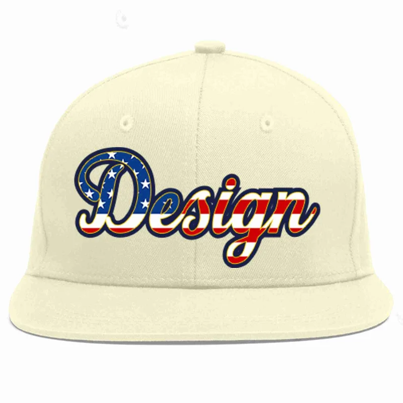 Custom Baseball Cap For Gifts-Custom Cream Vintage USA Flag-Gold Flat Eaves Sport Baseball Cap Design for Men/Women/Youth