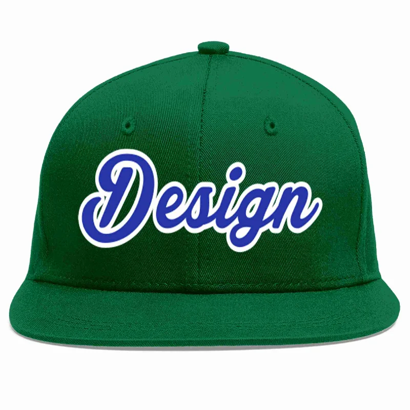 Baseball Cap With Embroidered Team Name-Custom Green Royal-White Flat Eaves Sport Baseball Cap Design for Men/Women/Youth