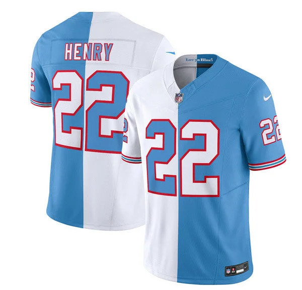 Personalized Football Jersey-Men's Tennessee Titans #22 Derrick Henry White/Blue 2023 F.U.S.E. Split Vapor Limited Throwback Football Stitched Jersey