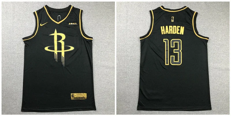 Basketball Jersey For Game Day Apparel Orders-Rockets 13 James Harden Black Gold Swingman Basketball Jersey