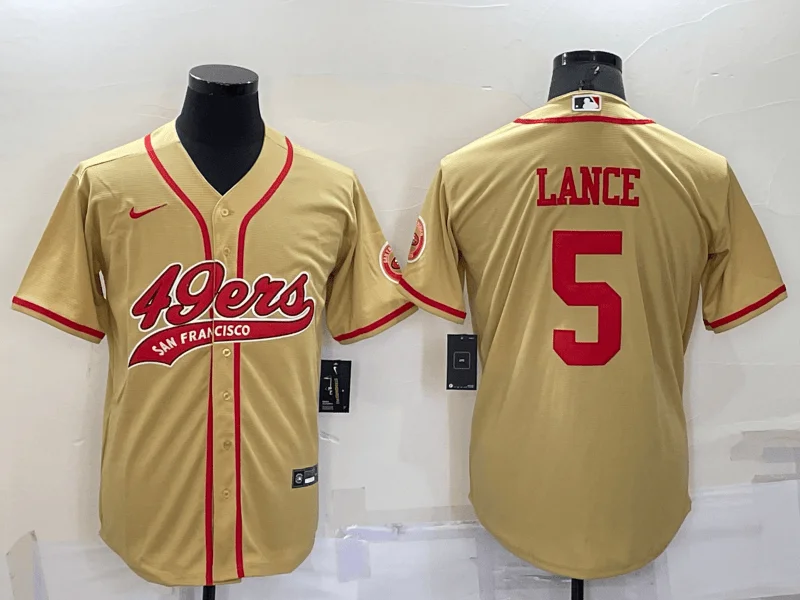 Baseball Jersey With Custom Colors-Men's San Francisco 49ers #5 Trey Lance Gold Stitched Cool Base Baseball Jersey