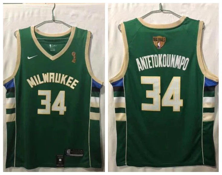 Basketball Jersey For Sports Fans Apparel-Bucks 34 Giannis Antetokounmpo Green 2021 Finals Champions Swingman Basketball Jersey