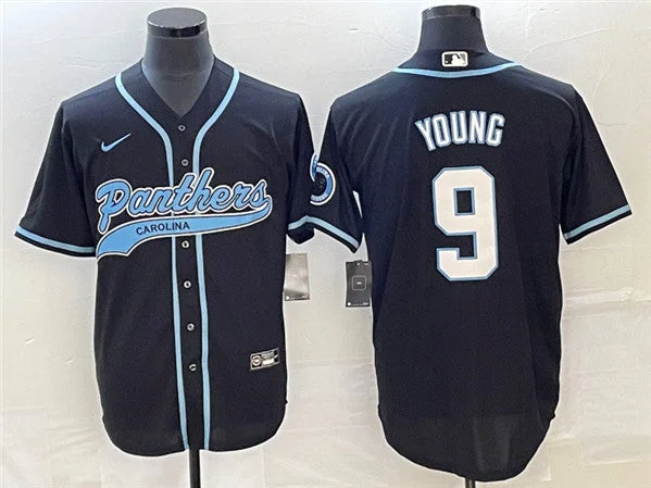 Baseball Jersey For High School Fan Gear-Men's Carolina Panthers #9 Bryce Young Black With Patch Cool Base Stitched Baseball Jersey