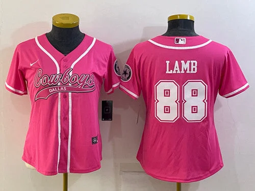 Baseball Jersey For Team Customization-Women's Dallas Cowboys #88 CeeDee Lamb Pink With Patch Cool Base Stitched Baseball Jersey(Run Small)