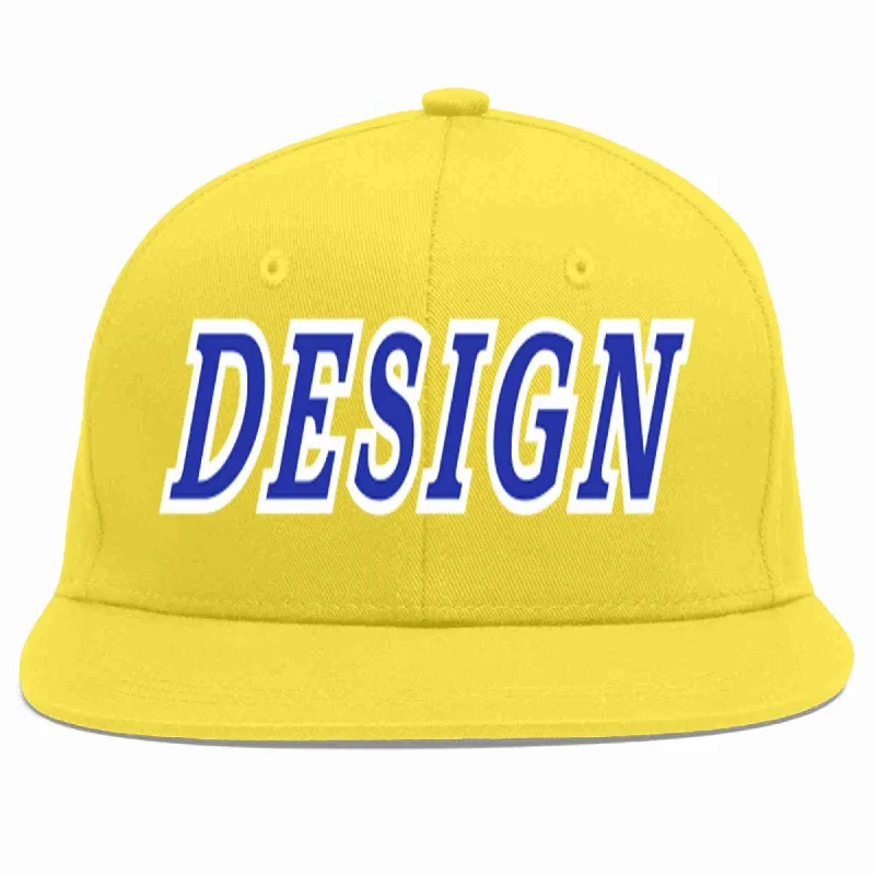 Baseball Cap For Limited Runs-Custom Light Gold Royal-White Flat Eaves Sport Baseball Cap Design for Men/Women/Youth