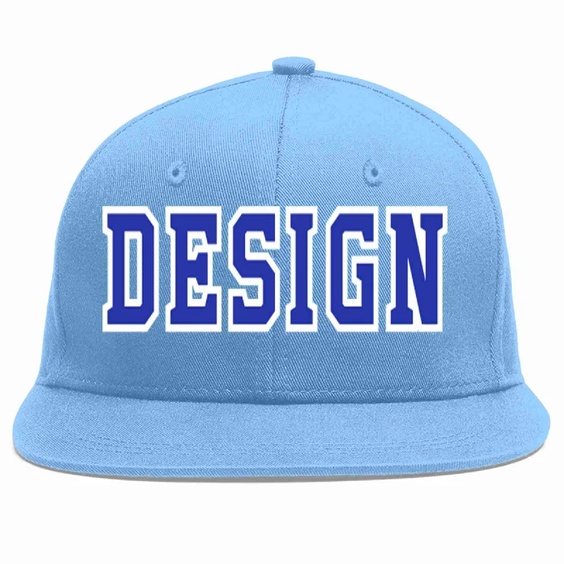 Baseball Cap For Limited Edition Items-Custom Light Blue Royal-White Flat Eaves Sport Baseball Cap Design for Men/Women/Youth